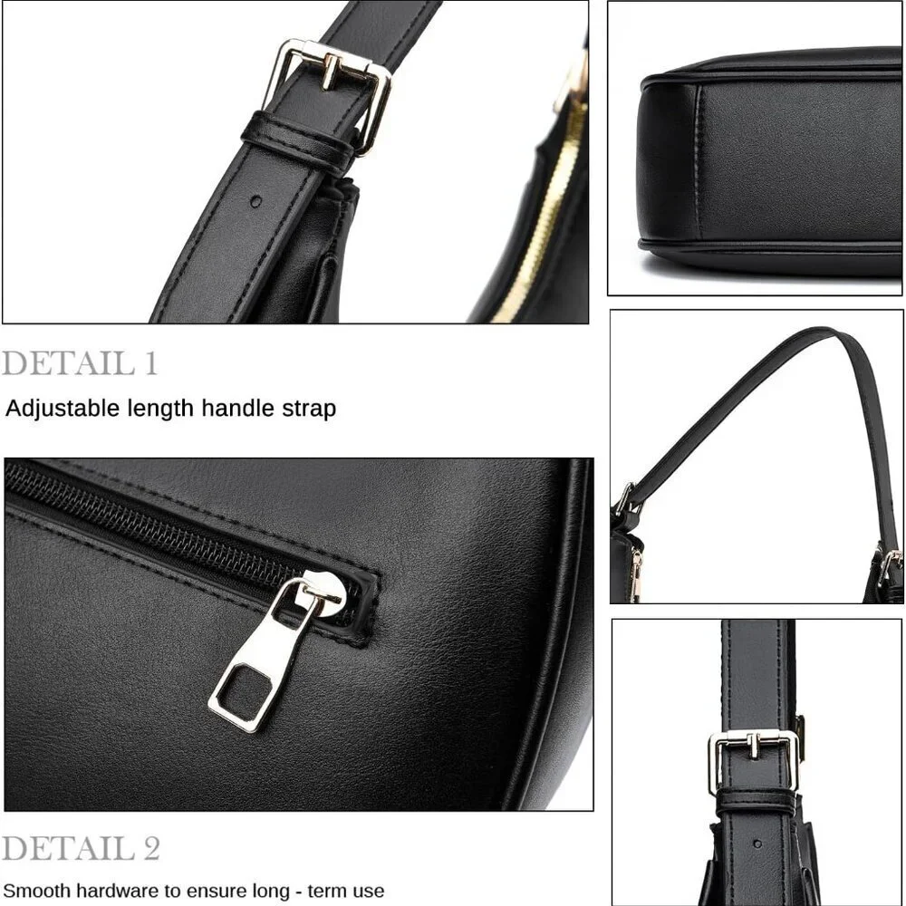Women Small Faux Leather Crescent Shoulder Bag Hobo Clutch Crossbody Purse